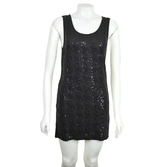 NWT Thirty  Three Black Sequins Mini Dress Sleeveless Bodycon Size Large - Picture 1 of 10